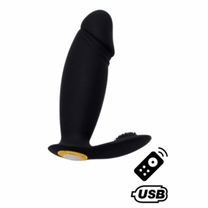 ACHILLE, Mini vibromasseur noir USB, forme pénis avec stimulation clitoridienne, avec télécommande
