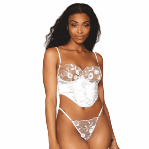 Bustier blanc avec armatures, en satin et dentelle florale