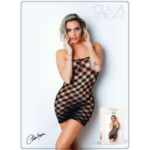 Mini Robe noire, résille avec motif damier - Le Numéro 2 - Collection Robe